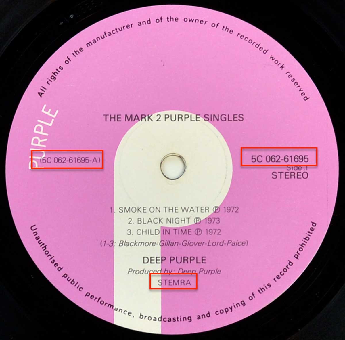 Enlarged High Resolution Photo of the Record's label The Mark 2 Purple Singles https://vinyl-records.nl